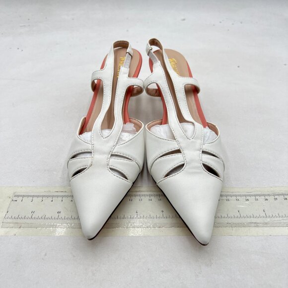 Wansseny White Pointed Toe Slingback Sandals Kitten Heel Slip On Ladies Shoes - Picture 3 of 8